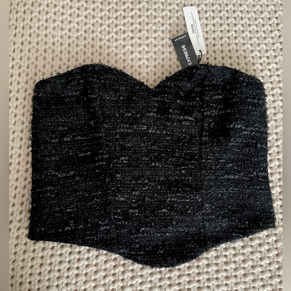 Tweed Sweetheart Neckline Corset Tube Black Top Size S